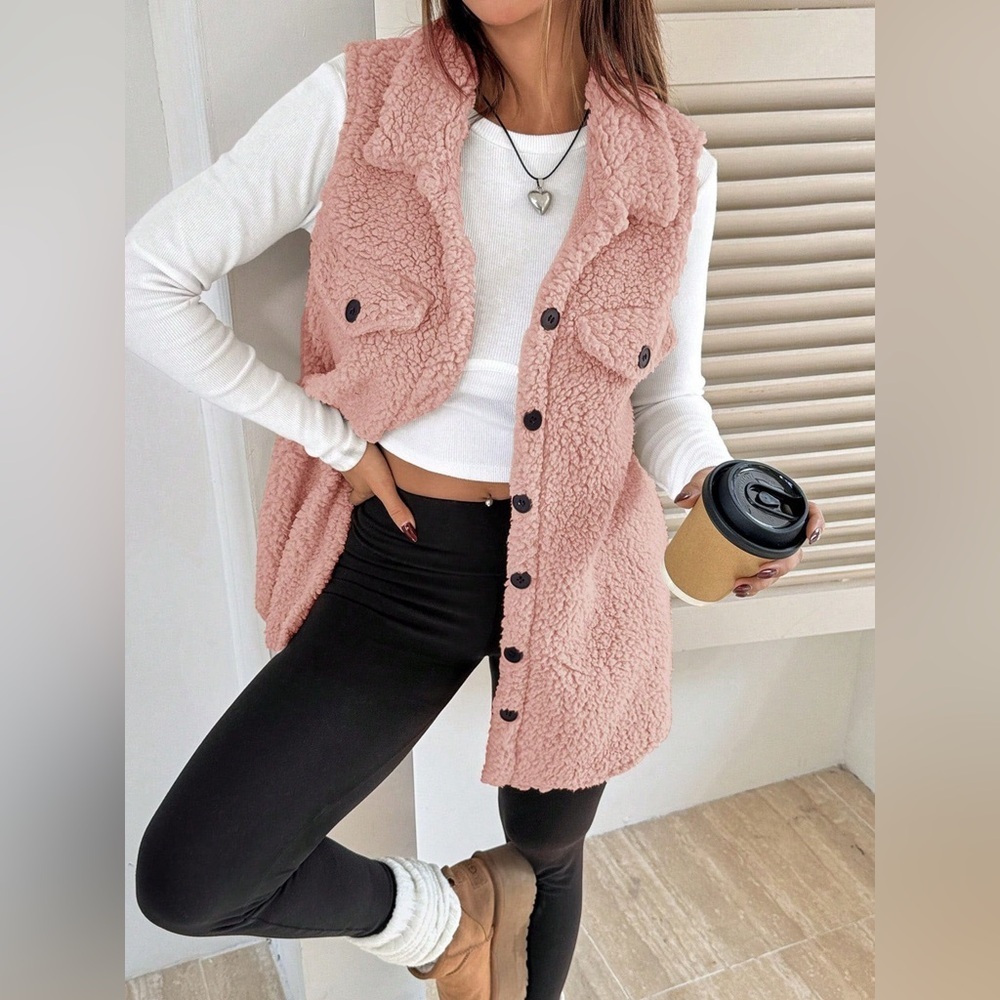 Button-Down Sherpa Fleece Vest Coat - Picture 9 of 15